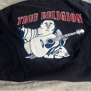 True Religion Black Tee with Red and White Graphic